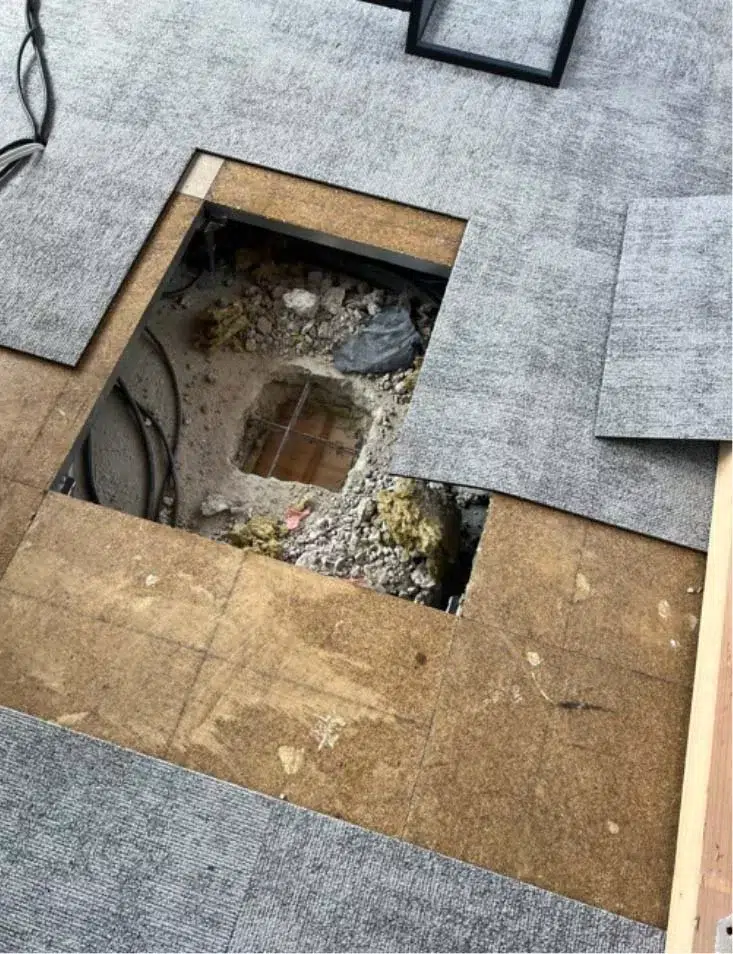 plancher bois CLT infiltré par l'eau rehabilitation